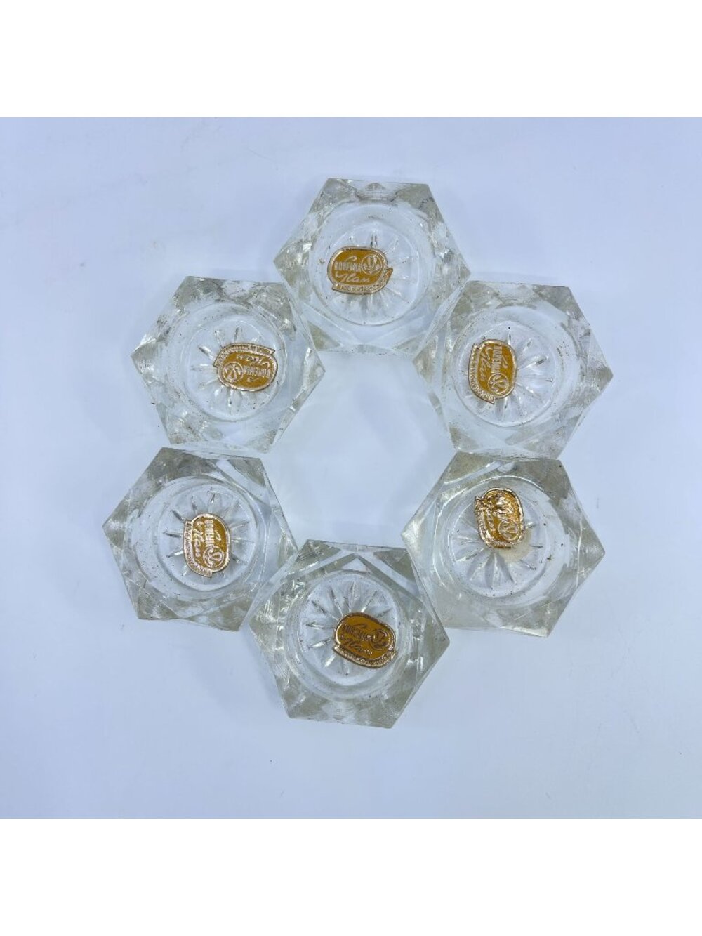 vintage bohemia crystal open salt cellars with faceted design & star-cut bottoms